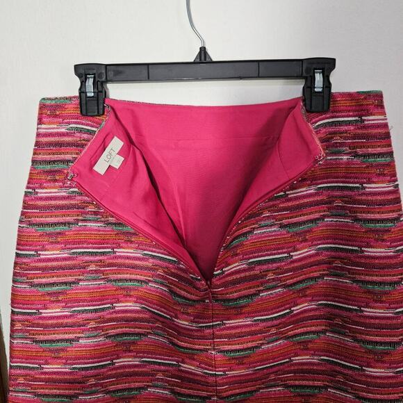 Loft Ikat Jacquard A-Line Mini Skirt Size 8 Medium Textured Pink Geometric - Picture 6 of 9